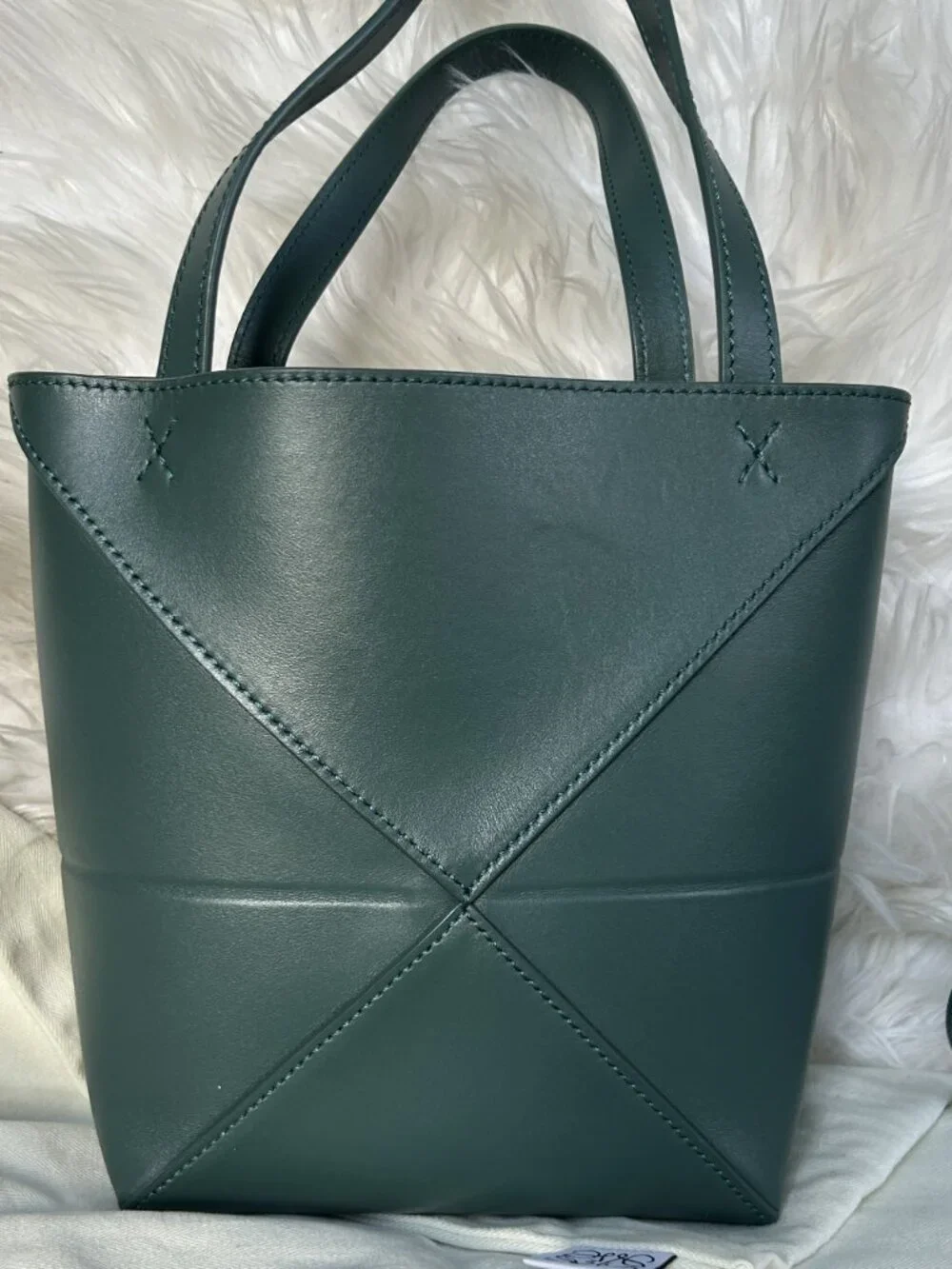 LOEWE Mini Fold Tote in green shiny calfskin-NWOT, current season color!